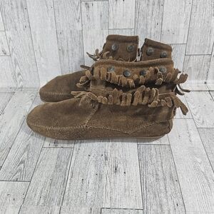 Minnetonka Moccasin Womens 7.5 Suede Fringe Ankle Booties Stones Brown Boots